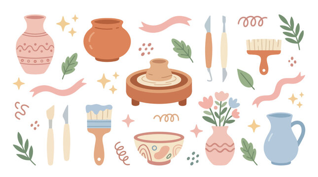 Pottery items and ceramic tools.