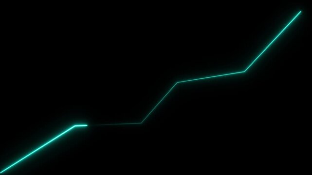 glowing Neon Business chart icon isolated . business chart growth concept black background. Zigzag up right arrow color.  