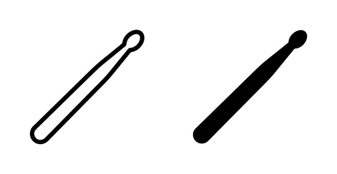 Drumsticks Vector Icons: Outline and Solid Black, Musical Instrument Percussion Accessories for Rock, Jazz, and Studio Recording
