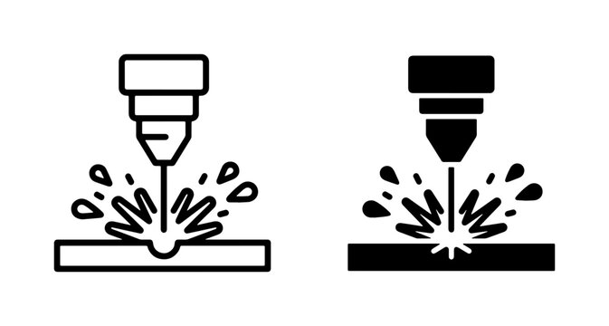 Laser Cutting Icons, Industrial Machine Tool Vector Graphics, Precision Metalwork Technology Symbols