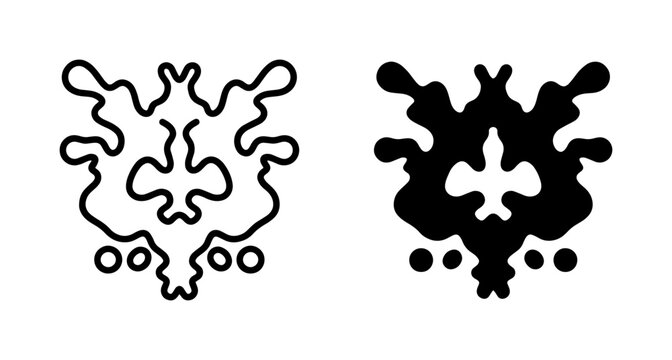 Rorschach Inkblot Test Symbols, Psychological Analysis Icons, Abstract Symmetry Shapes for Mental Health and Therapy Concepts