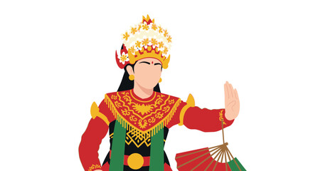 Fototapeta premium Balinese Dancer in Traditional Costume with Fan, Indonesian Culture