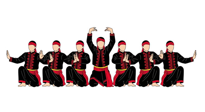 Indonesian Traditional Dance Performance: Group of Men in Ethnic Costumes
