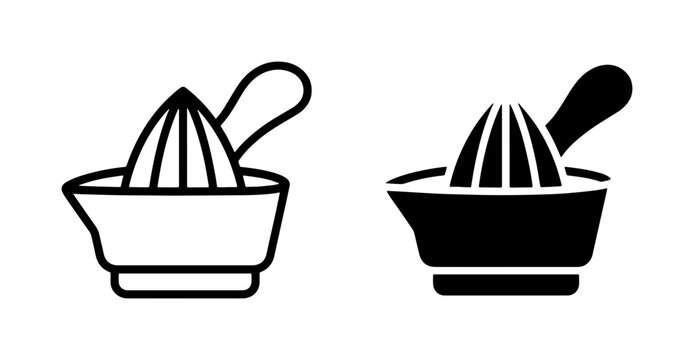 Citrus Juicer Icon Set, Manual Lemon Squeezer Vector Graphics, Kitchen Tool Illustration, Fresh Juice Preparation
