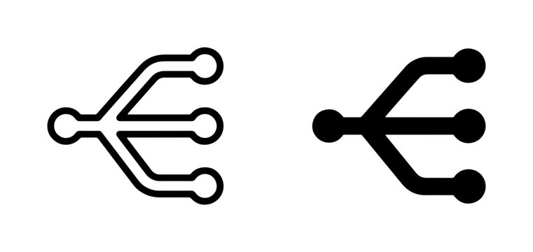 Branching Network Icon, Data Flow Symbol, Connection Point Vector Art, Technology Hub Graphic