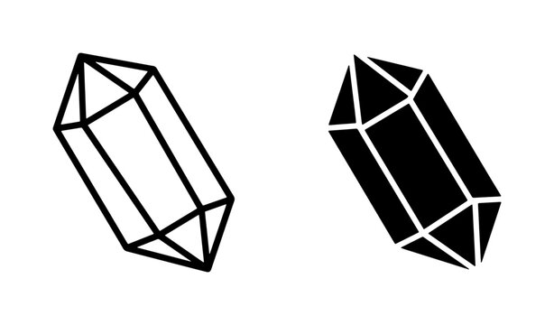 Geometric Crystal Icons, Faceted Gemstone Vector Shapes, Abstract Mineral Forms, Outline and Solid Styles