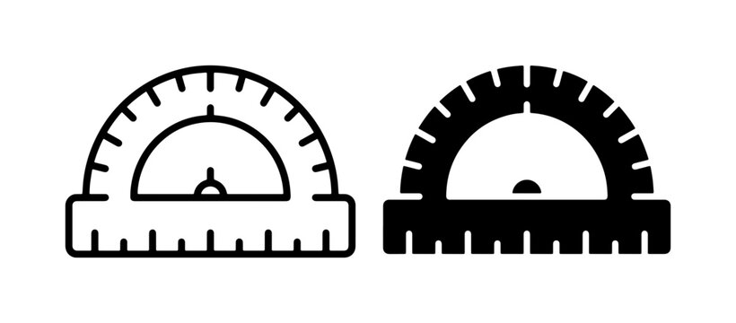 Protractor Icons, Geometric Measurement Tools, Angle Finder Vector Graphics, Education and Engineering Symbols