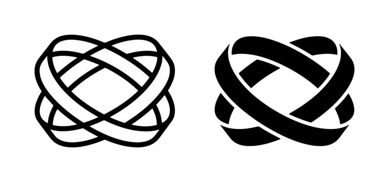 Abstract Interlocking Rings Vector Icon Set, Infinite Loop Symbol, Black and White Geometric Design