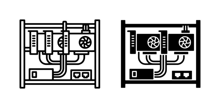 Cryptocurrency Mining Rig Icons, GPU Farm Setup, Digital Asset Collection