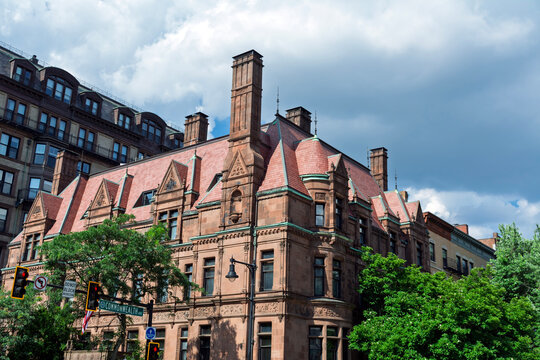 Historic Ames Mansion on Commonwealth Avenue showcasing ornate brownstone architecture in Boston, Massachusetts, USA