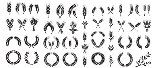 Obraz premium Set of Wheat and Grain Laurel Wreath Silhouette Icons Agricultural Emblems and Rustic Harvest Symbols