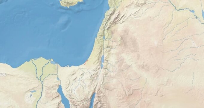Israel on Globe. Zoom into the country with Earth spinning on dark background. Physical world map with Israel and label on it. Country view animation.