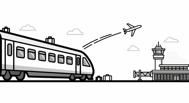 Train Station Airplane Departure Illustration.