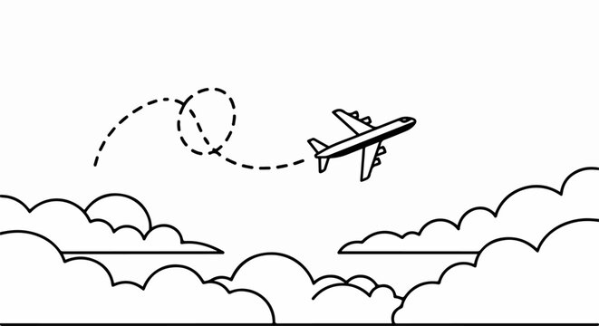 Airplane Flying Through White Clouds.
