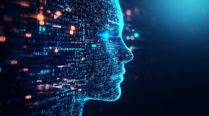 Fototapeta premium A futuristic digital illustration of a human face made of code and data points