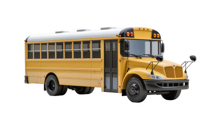 Isolated classic yellow school bus representing student transportation and education journey © Aoife