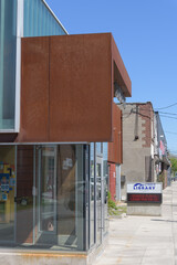 Obraz premium exterior sign and building facade of Toronto Public Library - Mount Dennis Branch, 1123 Weston Rd
