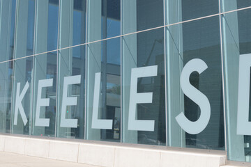 Naklejka premium sign on glass curtain wall of Eglinton Line 5 Keelesdale station, Main Entrance, northeast corner, 2660 Eglinton Av W, Toronto 