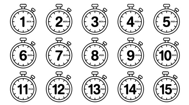 Set of 1 to 15 minute timer stopwatches