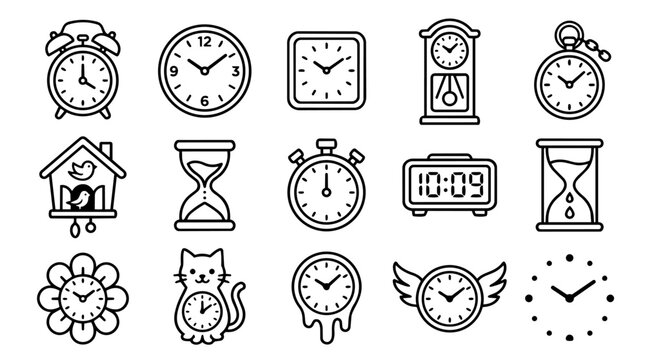 A set of various clocks and time measuring devices