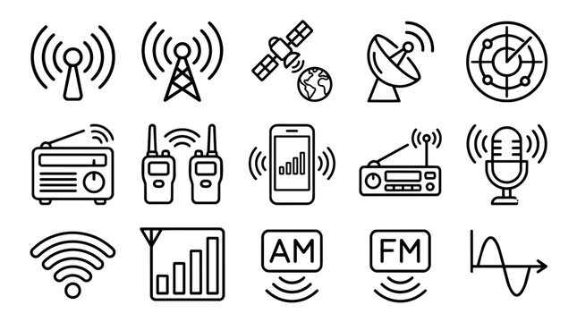 Wireless communication and broadcasting icon set