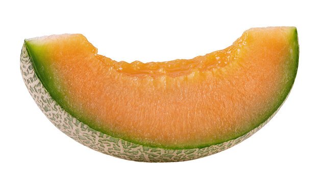 Cantaloupe melon slice with textured rind, isolated on transparent background