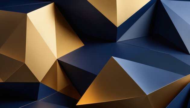 Geometric prisms arranged in dark blue and gold setting