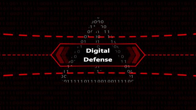 Digital defense cybersecurity motion with binary code background, for tech security, and data protection concepts