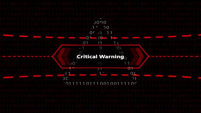 Critical warning system alert digital interface with binary code background, for cybersecurity and, data breach concept