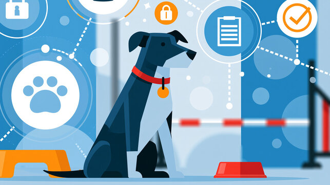 Dog training icons obedience agility commands and correction, training concept icons, obedience graphics, command symbols, with copy space