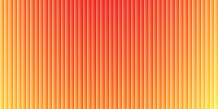 Abstract vibrant background with vertical parallel stripes and a bright glowing gradient fading from intense red to warm orange and yellow. Modern energetic backdrop with 3D bar textures for summer