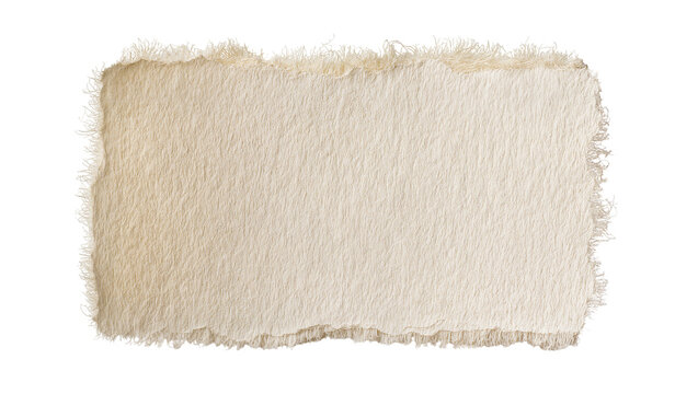 Rough torn beige paper strip with frayed edges, isolated on transparent background