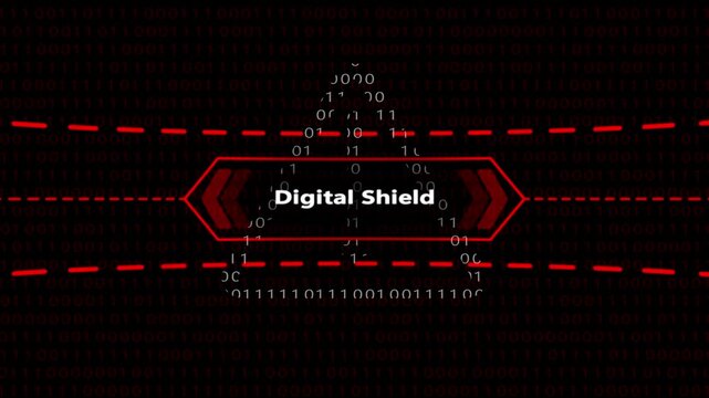 Digital shield cyber security hud interface with binary code background, cybersecurity data protection