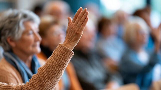 Faceless seniors participating in memory recall or trivia game during community center activity, mental exercise, game activity, cognitive engagement, fun learning, with copy space