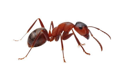 Isolated detailed close-up side view of a reddish-brown ant, a common insect creature © Aoife