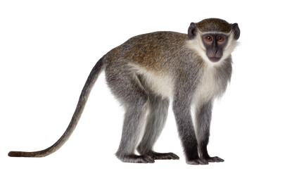 Green monkey with grey fur and dark face, isolated on transparent background © Noah