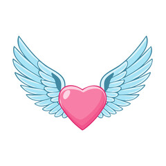 Fototapeta premium Pink heart with blue wings