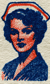closeup of multicolor lithographic printing on old paper: medical professional(s)