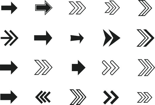 Collection of various black arrow icons and directional pointers for web and graphic design