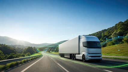 Obraz premium Electric Truck With Smart Energy Route Map