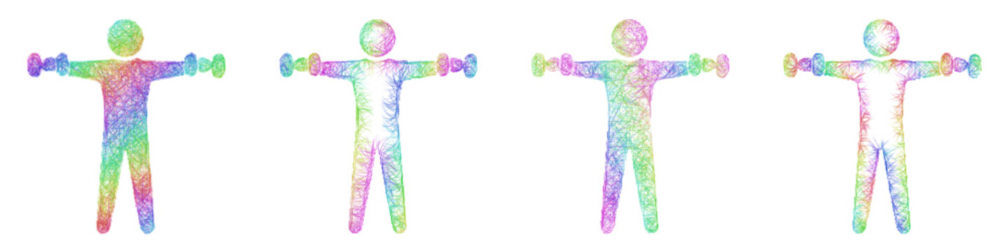Multicolored sketch shoulder raise icon design set