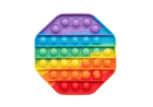 Octagonal rainbowcolored popit fidget toy isolated on transparent background