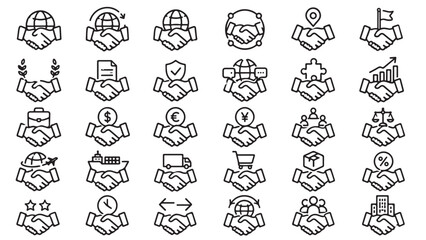 Fototapeta premium Human resources line icon set. Recruitment, staff meeting, employee profile, handshake, team group and business communication outline vector illustrations on white background. Signs for HR.
