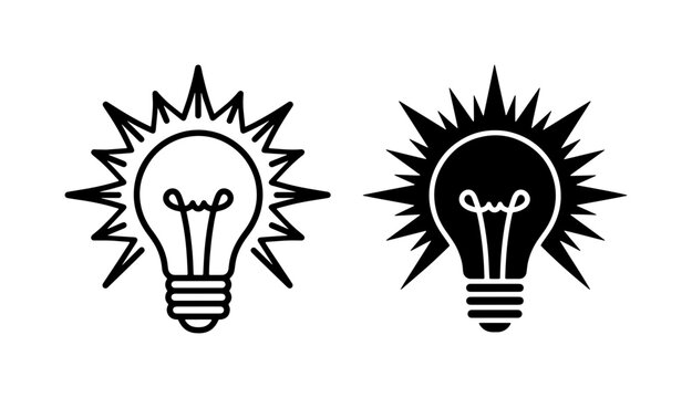 Light Bulb Idea Icons, Innovation Symbol Vector Graphics, Bright Concept Illustration, Creative Solution Set