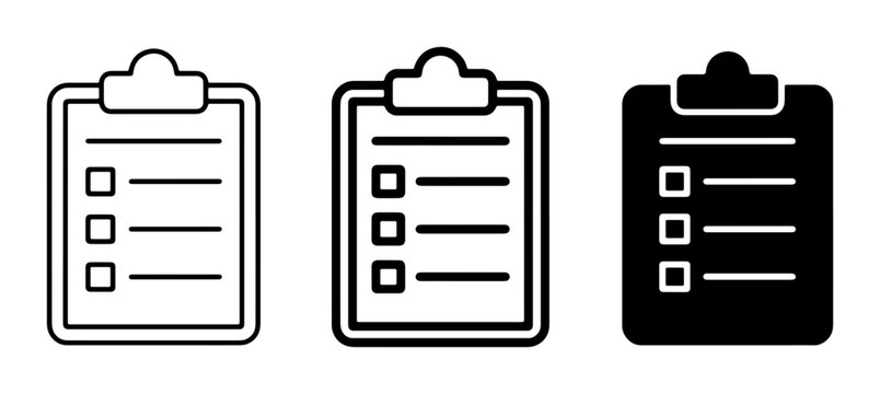 Clipboard checklist icons set, task list, to-do list, survey, planning, organization, document, graphic resources