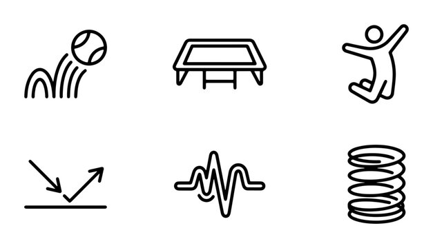 Bounce and Jump Icons: Trampoline, Spring, Ball, Energy, Reflection, Action Vector Graphics