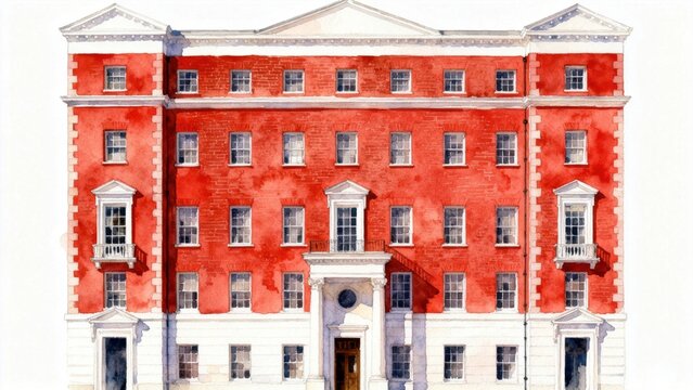 Red brick building with white accents