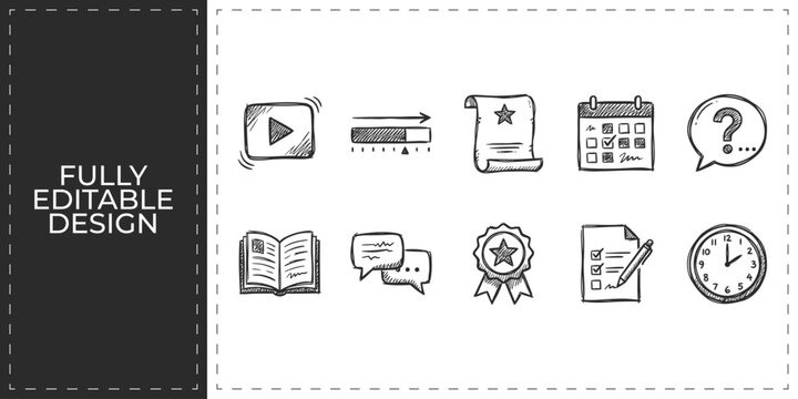 Education and communication icons set featuring laptop speech bubble and academic award for online tutoring and digital school learning platforms design