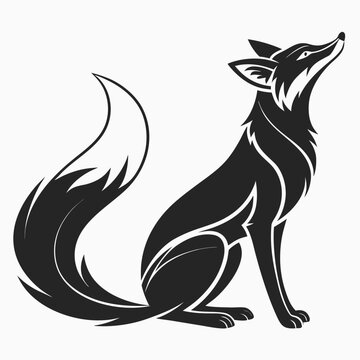 Minimalist graphic illustration of a fox sitting and looking up with wildlife creature lookingup illustration
