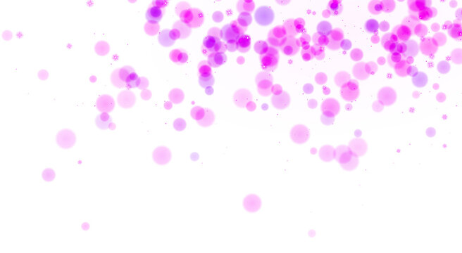 Colorful purple bokeh light effect on transparent background. Abstract blurred sparkle glow with glitter dust and soft defocused lights. Festive purple shine texture, vector illustration